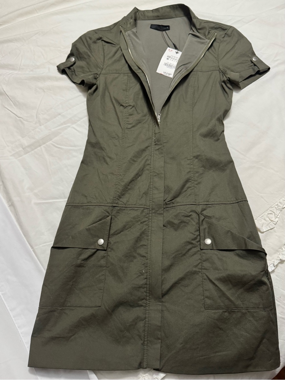 Zara Olive Green Zip-Front Dress